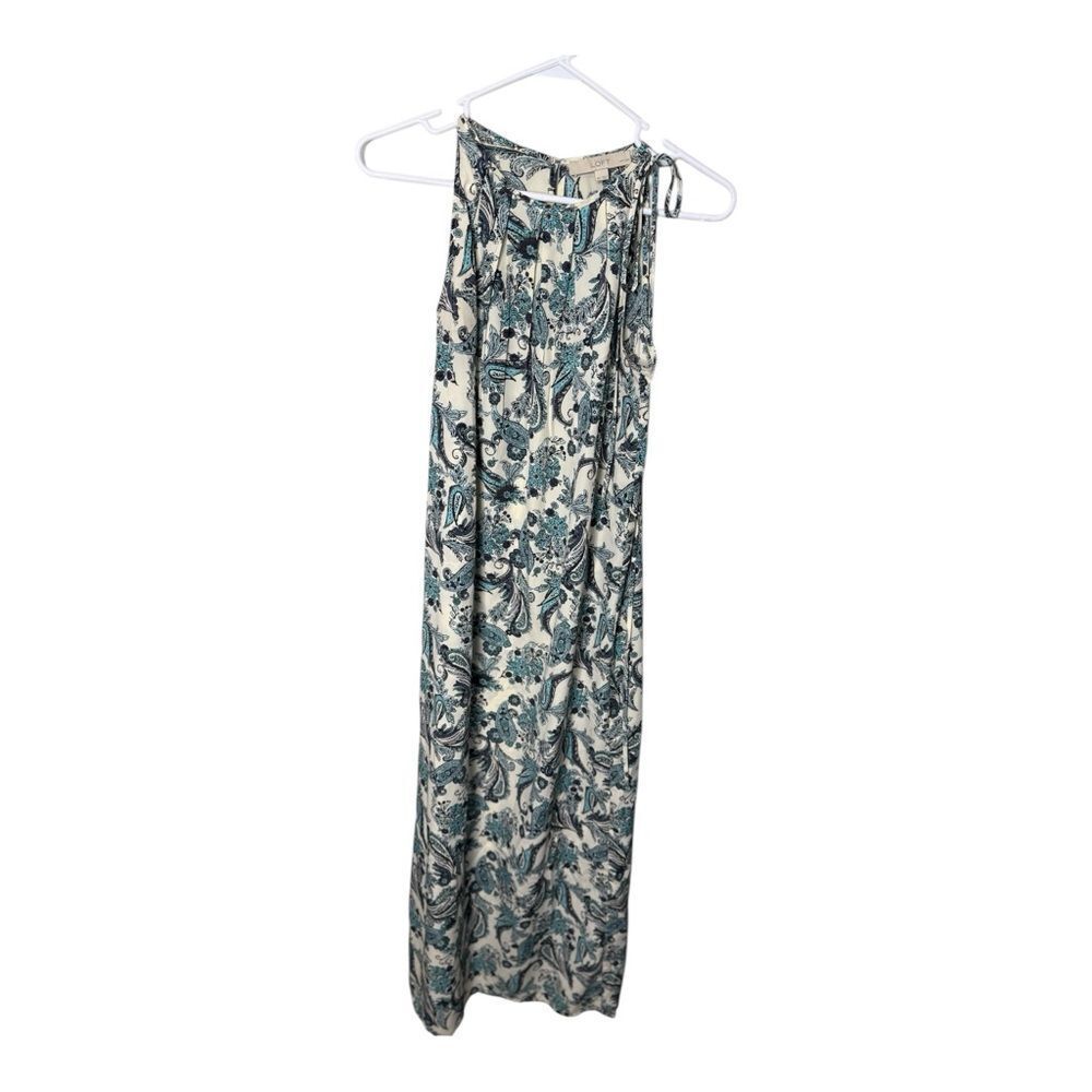 LOFT Shift Maxi Dress White Blue Floral Sleeveless Halter Long Lightweight 6P